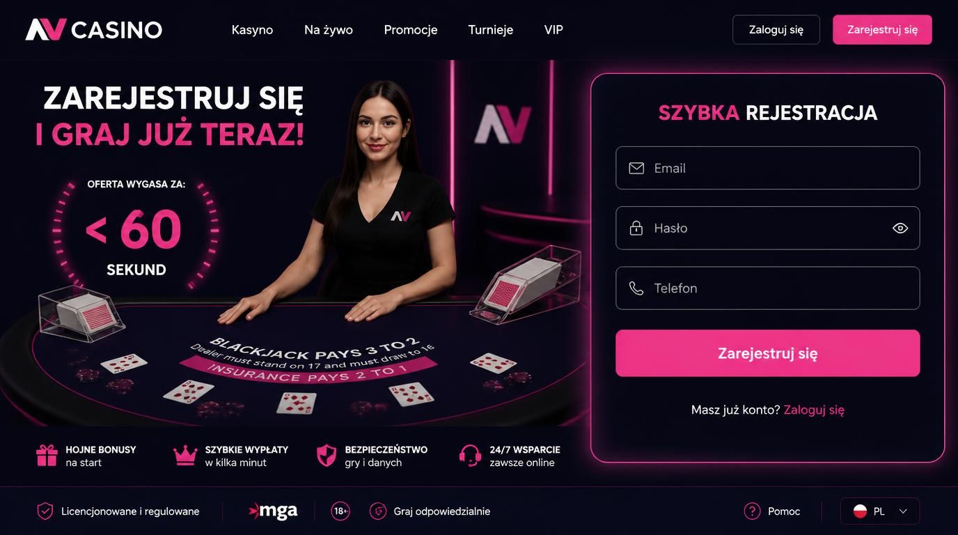  interfejs rejestracji NV Casino, licznik czasu, formularz, stolik z żywym krupierem 