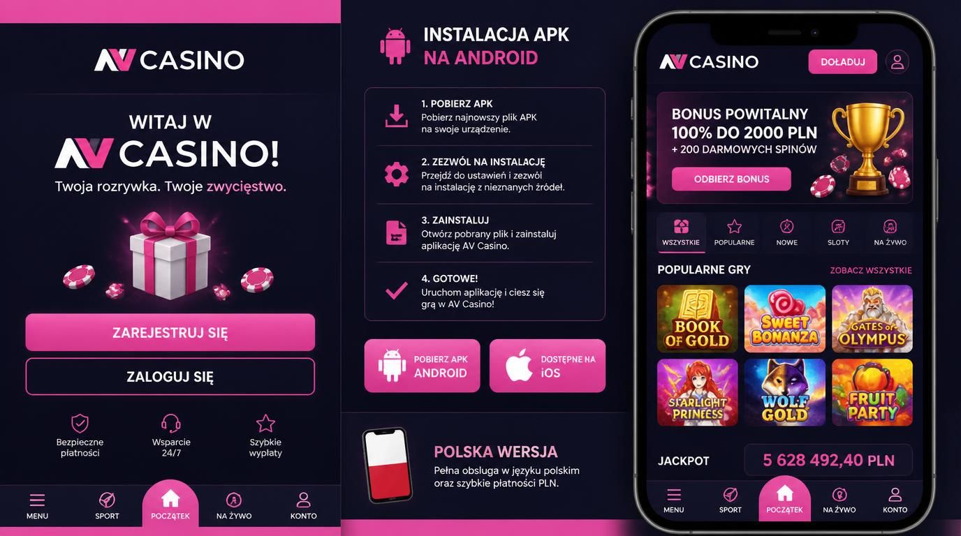  Widać ekran aplikacji NV Casino: instalacja na Androidzie i opcję iOS, ikony systemów mobilnych oraz akceptacja instalacji z nieznanych źródeł. 